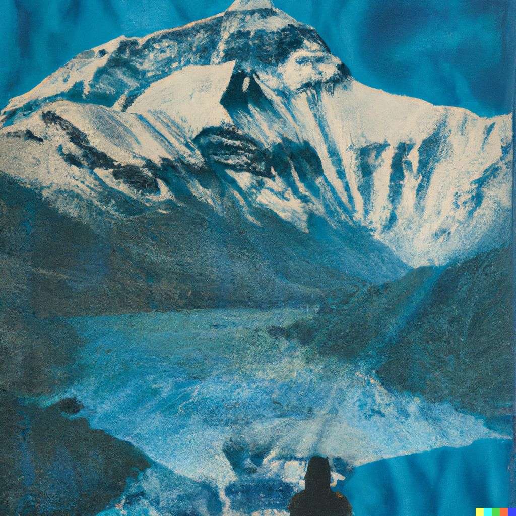 someone gazing at Mount Everest, water transfer printing